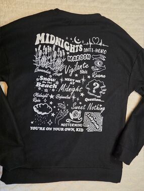 Midnights Inspired Black Crewneck Sweatshirt Size Large Taylor Swift Era Graphic